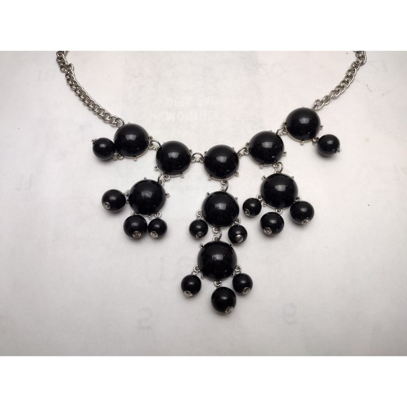 Vintage Black Bubble Necklace Silver Tone Adjustable Statement Chunky‎ - Picture 3 of 7
